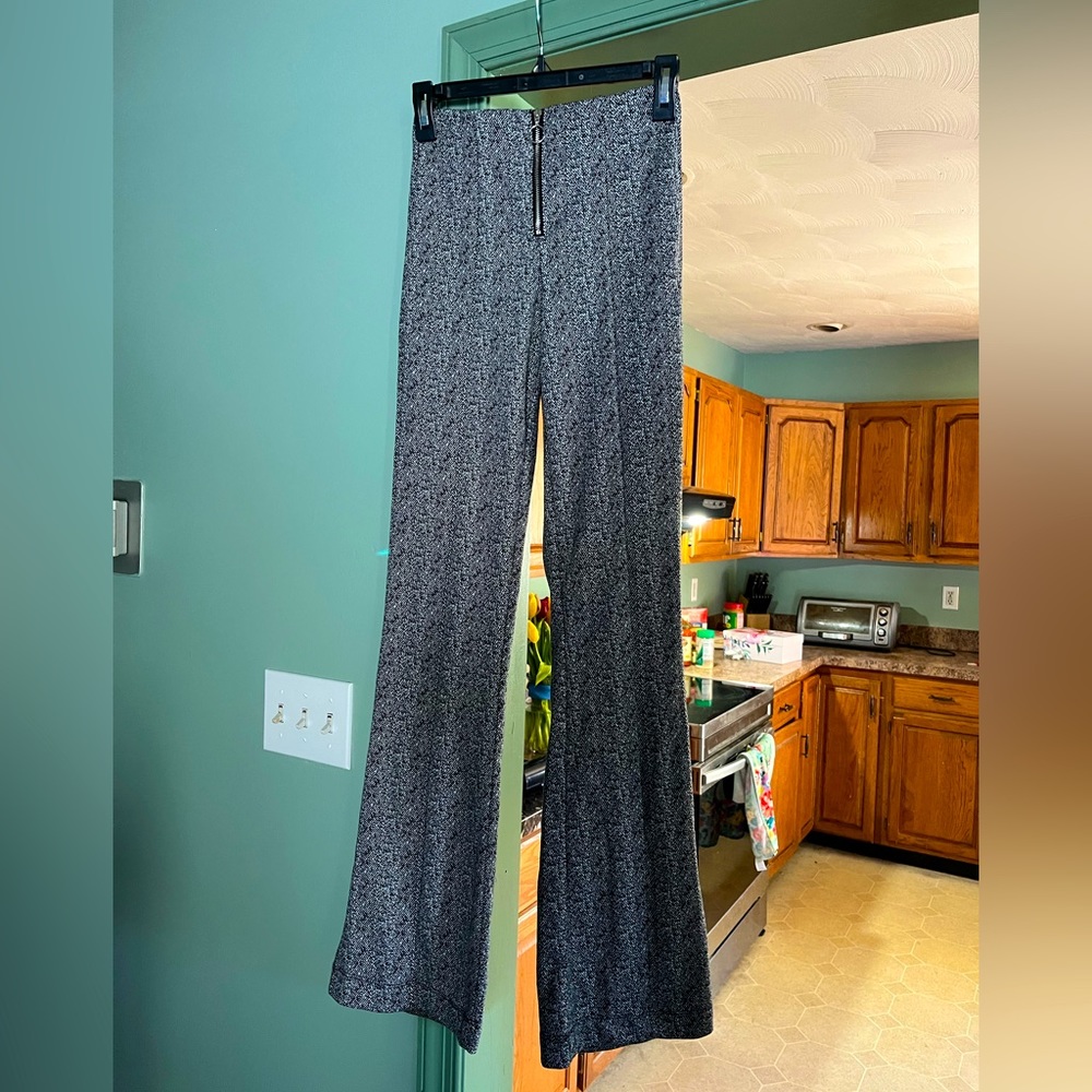 Black and white pull on flare dress pants